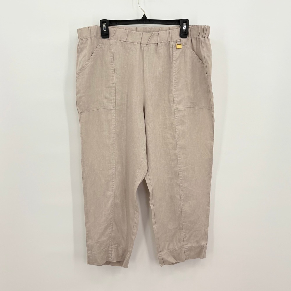 Ellen Tracy Womens Beige 100% Linen Cropped Elastic Waist Pants EPMH67413 Size L
